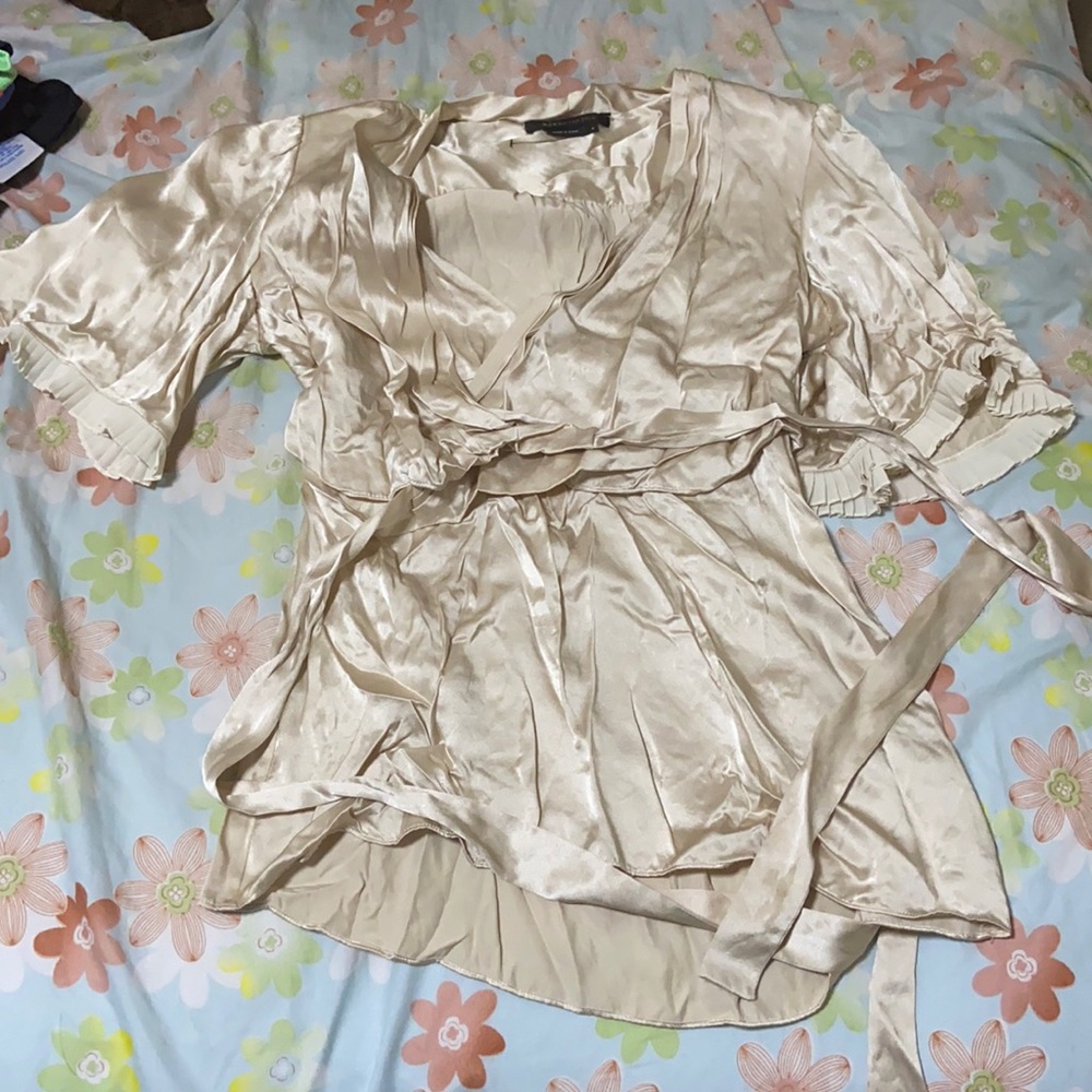 BCBGMaxAzaria Silk Charmeuse Wrap Blouse